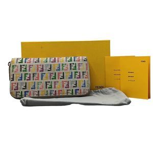 FENDI Zucchino Spalmati FF Multicolor Large Size Zip Wallet White Multicolor